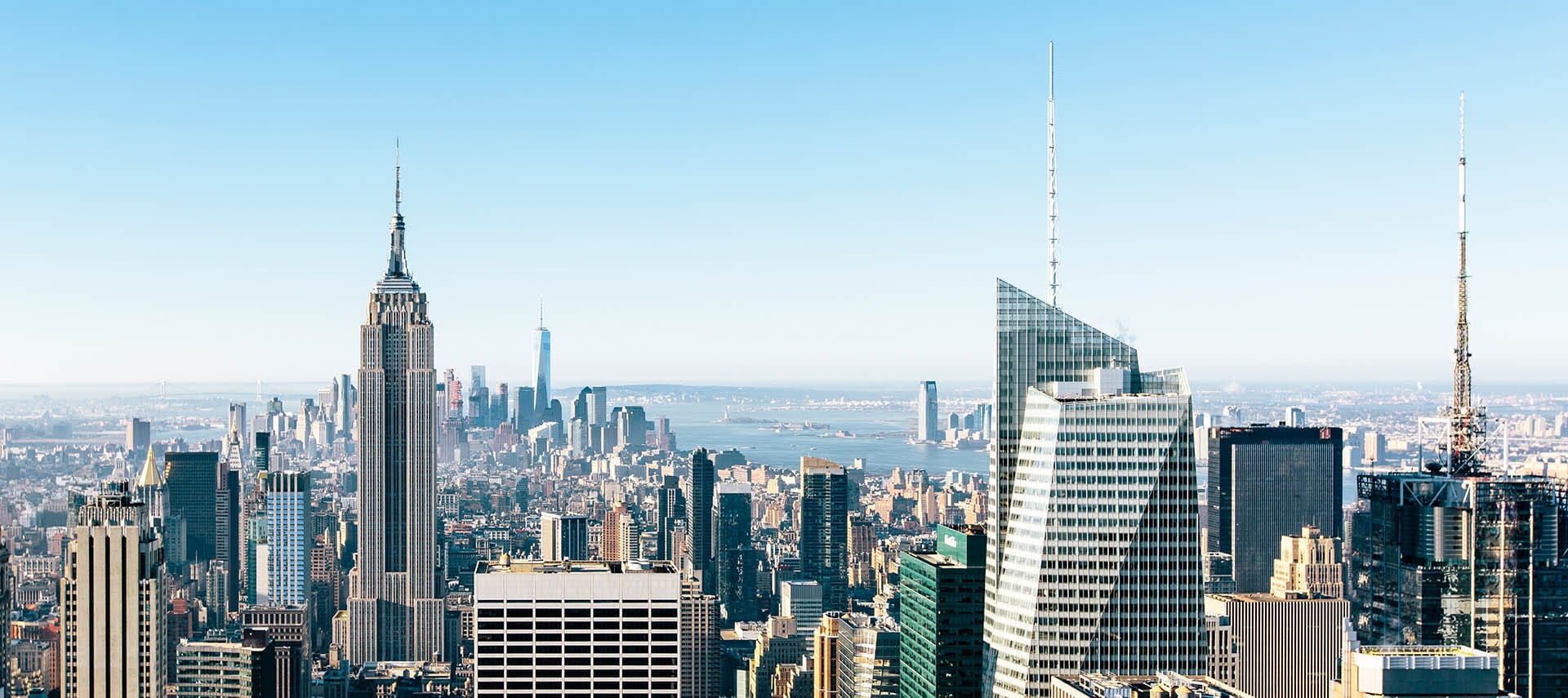 Lower Manhattan seen from above, looking south towards the harbour